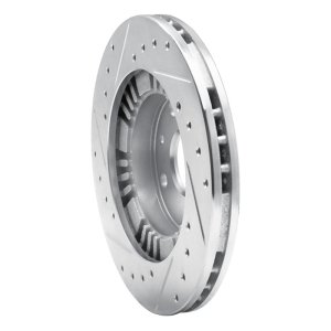 Mazda Protege Brake Rotor (1) - Front Right - R1 Concepts - Drilled & Slotted - Silver - `99-`03